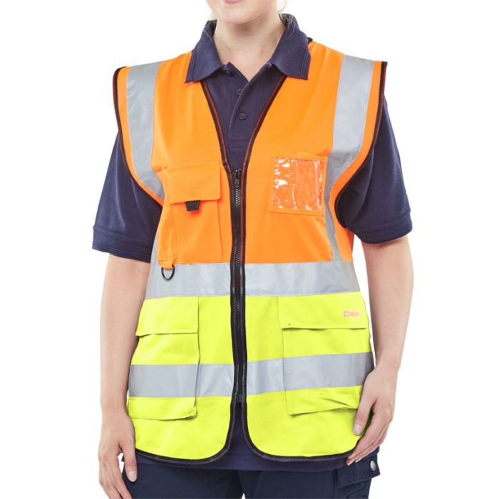 Beeswift Hi Vis Two Tone Executive Vest Waistcoat Orange Yellow